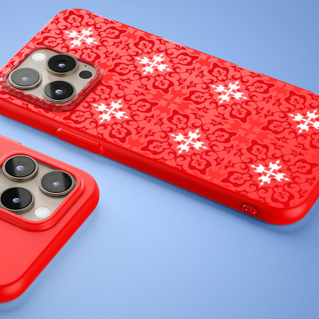 Red and White Traditional Tile Style Pattern iPhone 15 Pro Max Case