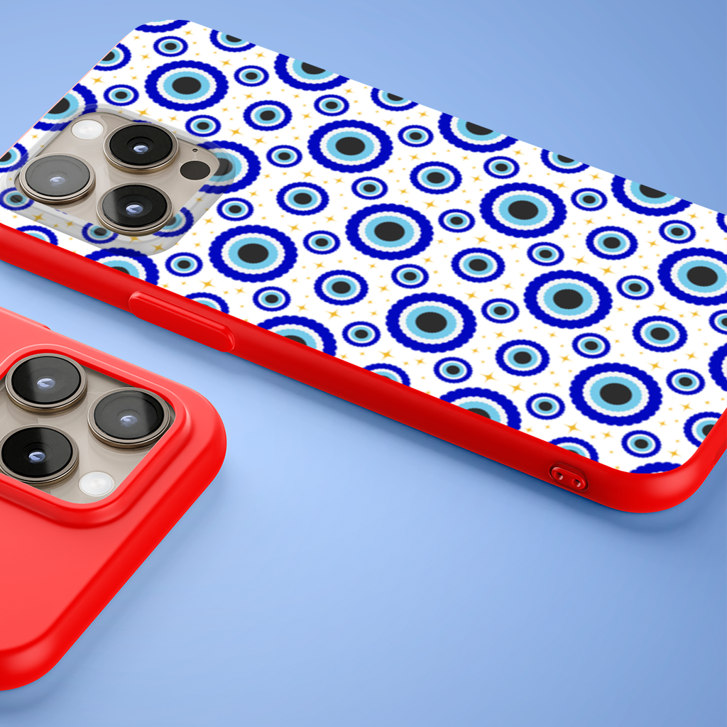 Blue Evil Eye Pattern with Stars iPhone 15 Pro Max Case