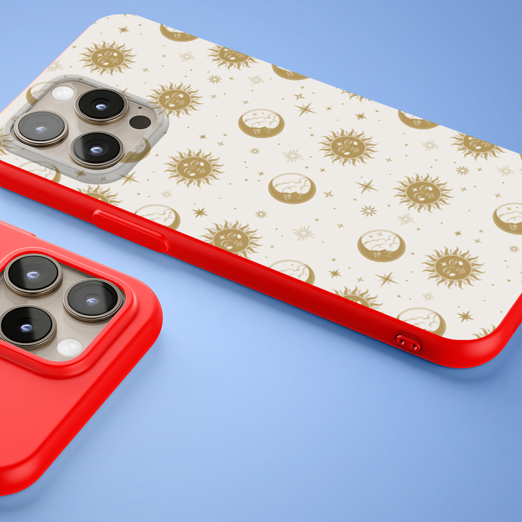 Golden Sun and Moon Mystical Pattern iPhone 15 Pro Max Case