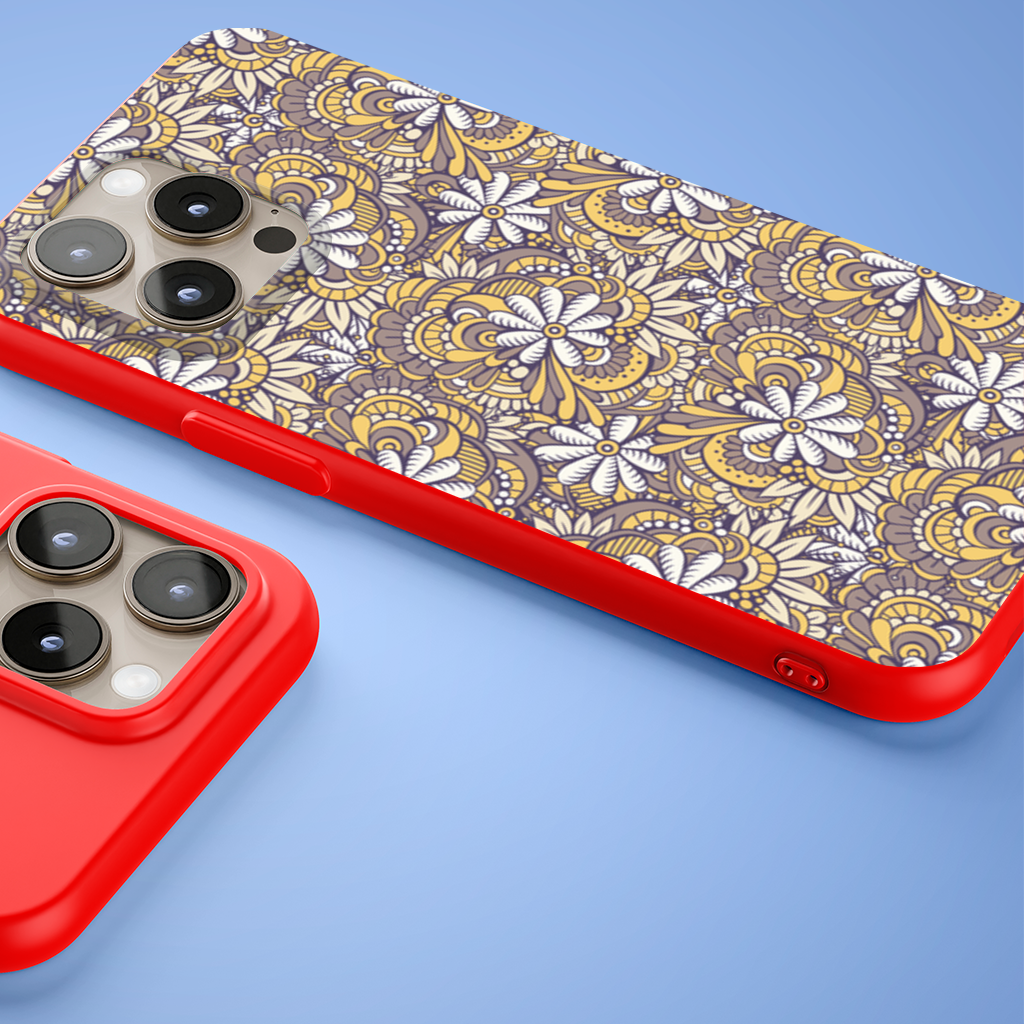Retro Floral Doodle and Mandala Pattern iPhone 15 Pro Max Case