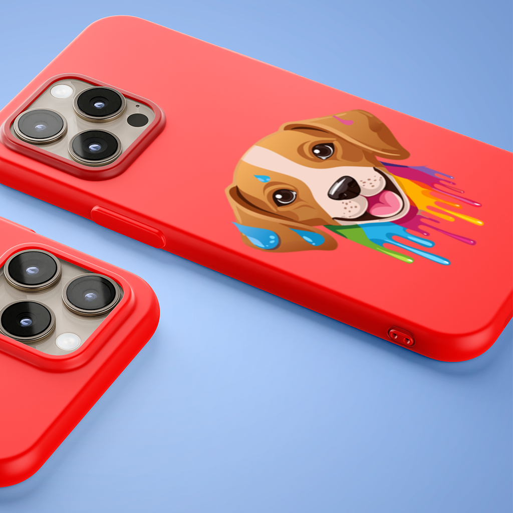 Happy Dog with Colorful Paint Drips iPhone 15 Pro Max Case