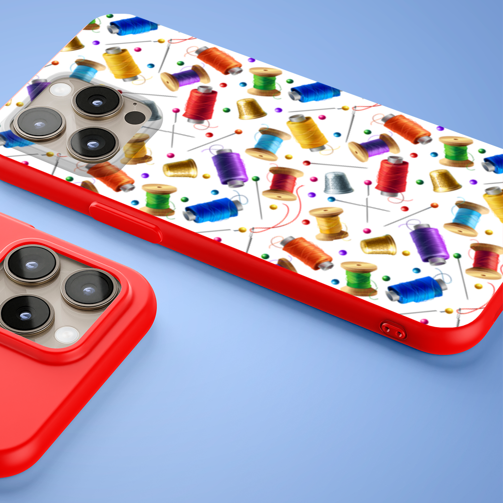 Colorful Thread Spools and Sewing Tools Pattern iPhone 15 Pro Max Case