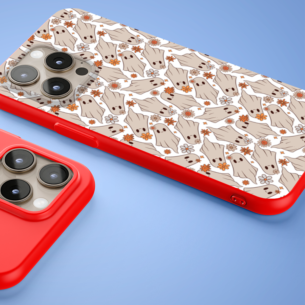 Retro Floral Cute Ghost Seamless Pattern iPhone 15 Pro Max Case