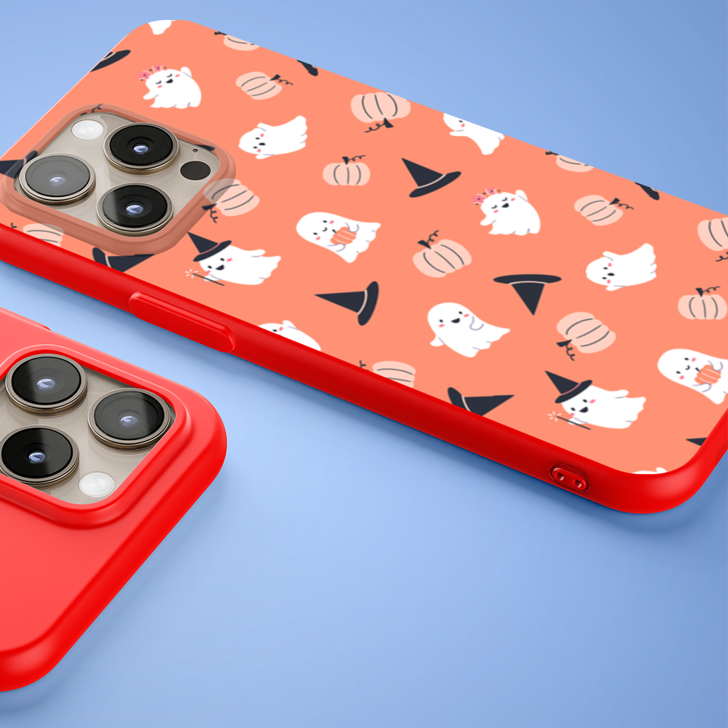 Cute Pumpkin and Witch Hat Ghost Pattern iPhone 15 Pro Max Case