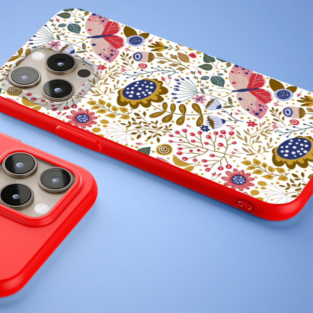 Folk Art Floral and Butterfly Pattern iPhone 15 Pro Max Case