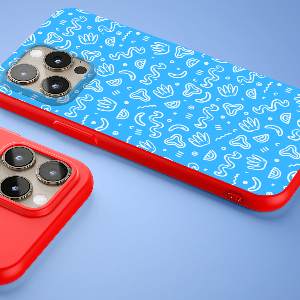 Blue Abstract Doodle iPhone 15 Pro Max Case