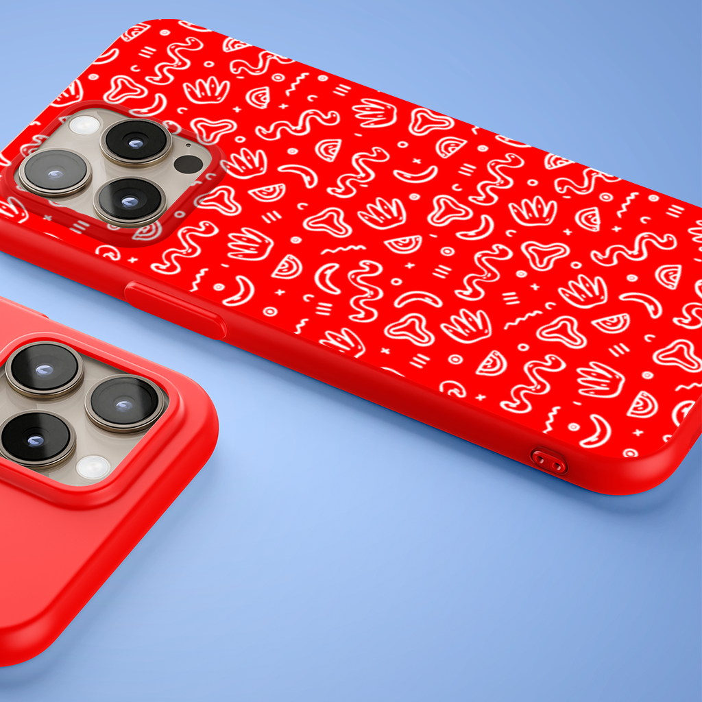 Red Abstract Doodle iPhone 15 Pro Max Case
