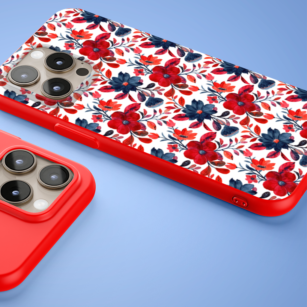 Watercolor Red Navy Floral iPhone 15 Pro Max Case