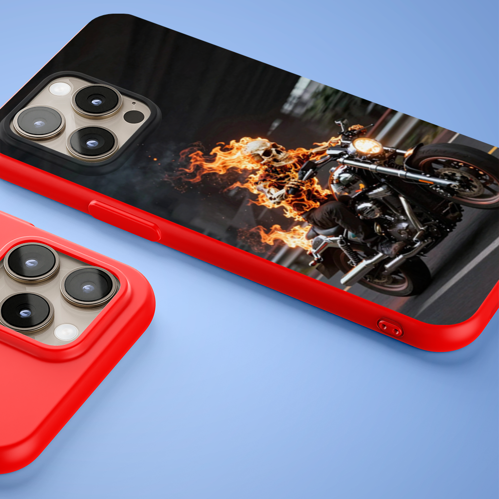 Flaming Skeleton Biker iPhone 15 Pro Max Case