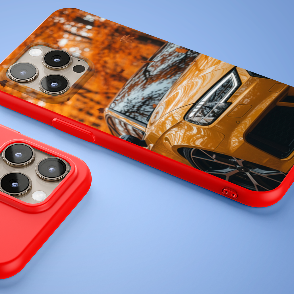 Yellow Sports Car Autumn iPhone 15 Pro Max Case