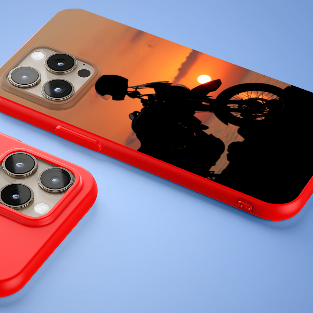 Adventure Motorcycle Sunset Silhouette iPhone 15 Pro Max Case