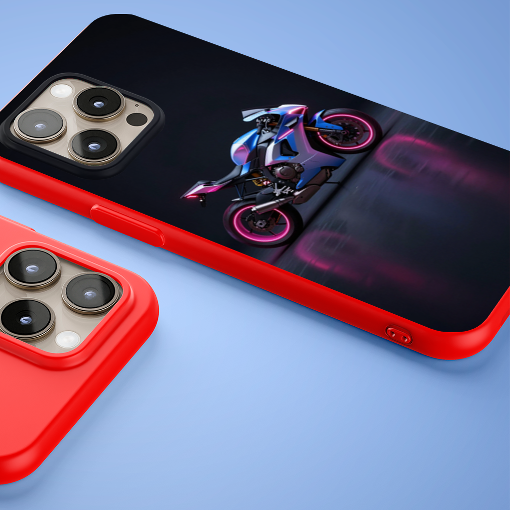 Neon Cyberpunk Sports Motorcycle iPhone 15 Pro Max Case