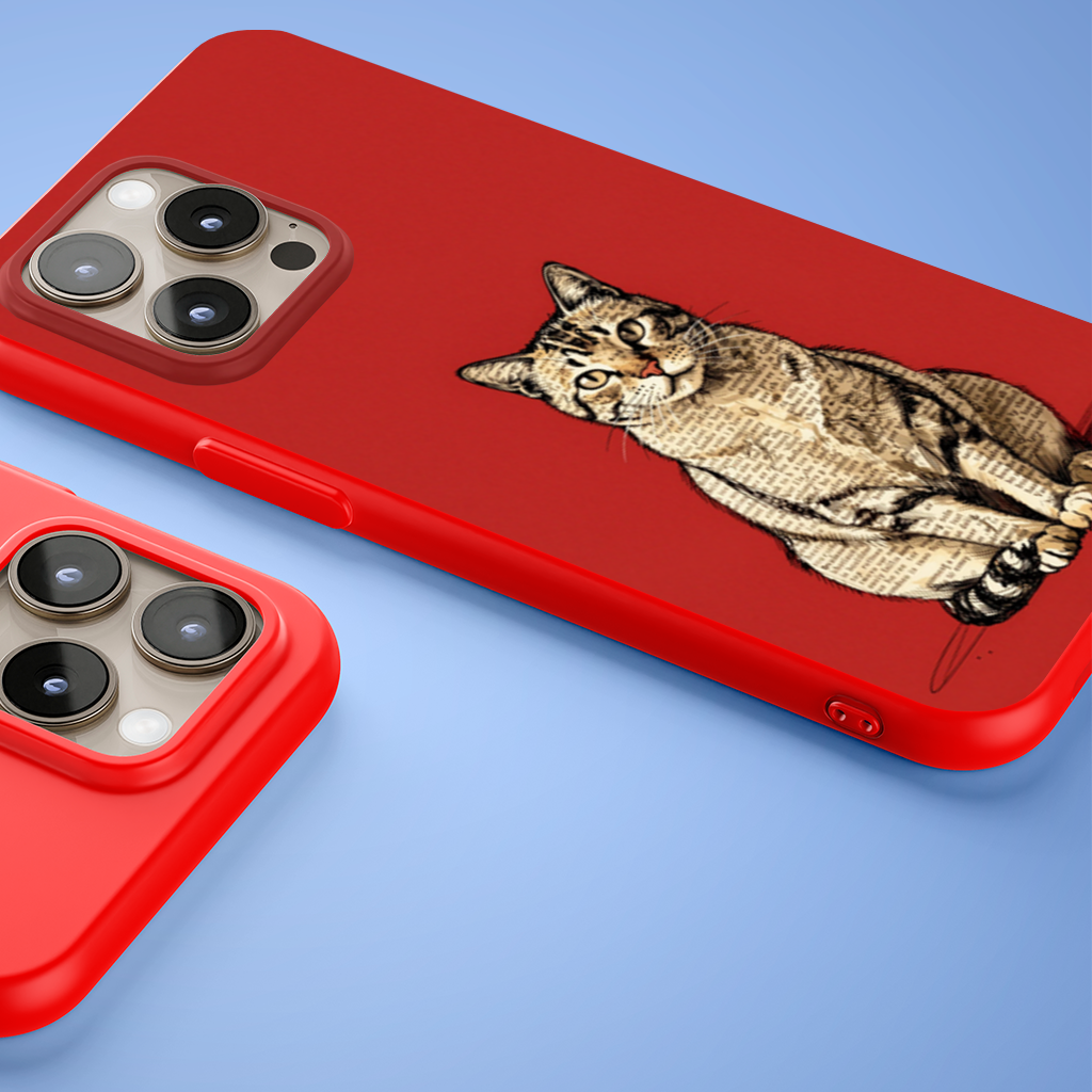 Newsprint Collage Tabby Cat on Red iPhone 15 Pro Max Case