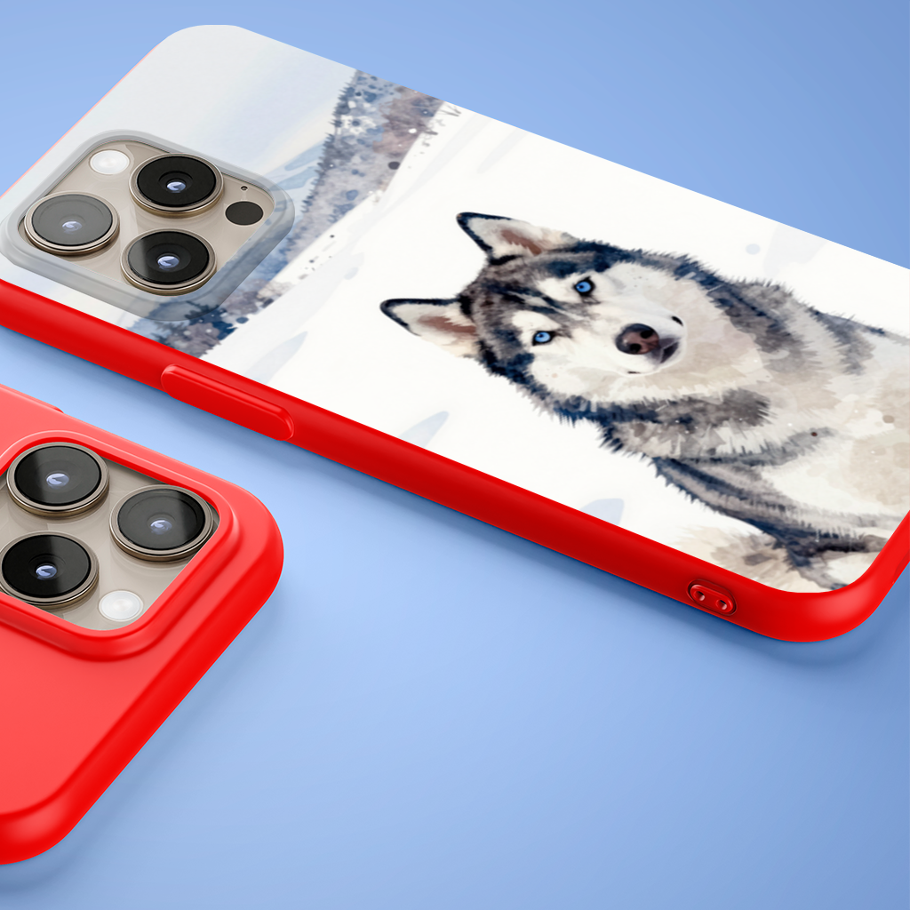 Watercolor Siberian Husky in Snowy Mountains iPhone 15 Pro Max Case