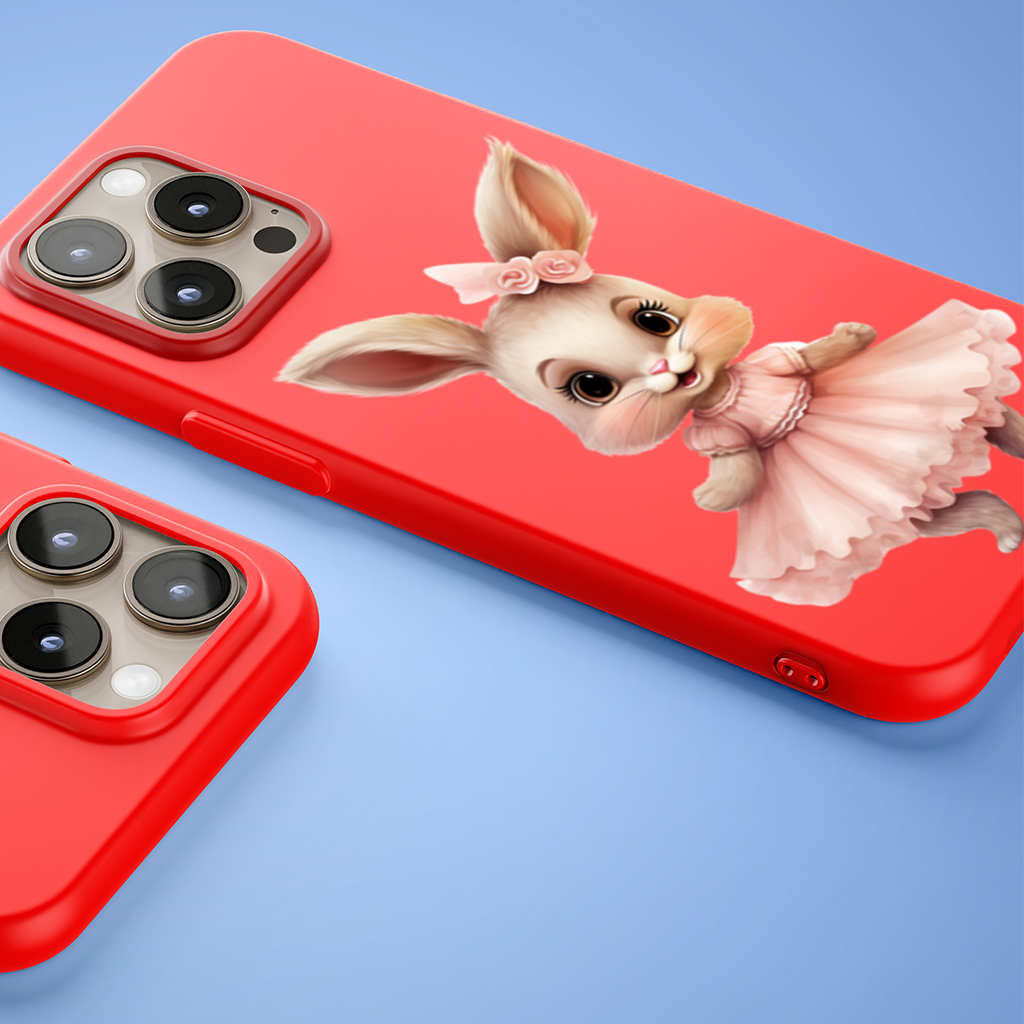 Kawaii Rabbit in Pink Ruffled Dress iPhone 15 Pro Max Case