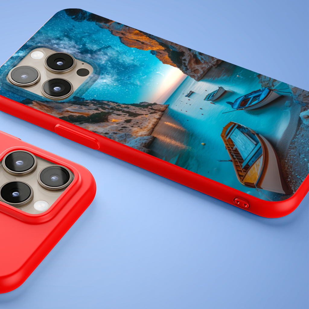Starry Night Over Ocean Bay and Rowboats iPhone 15 Pro Max Case