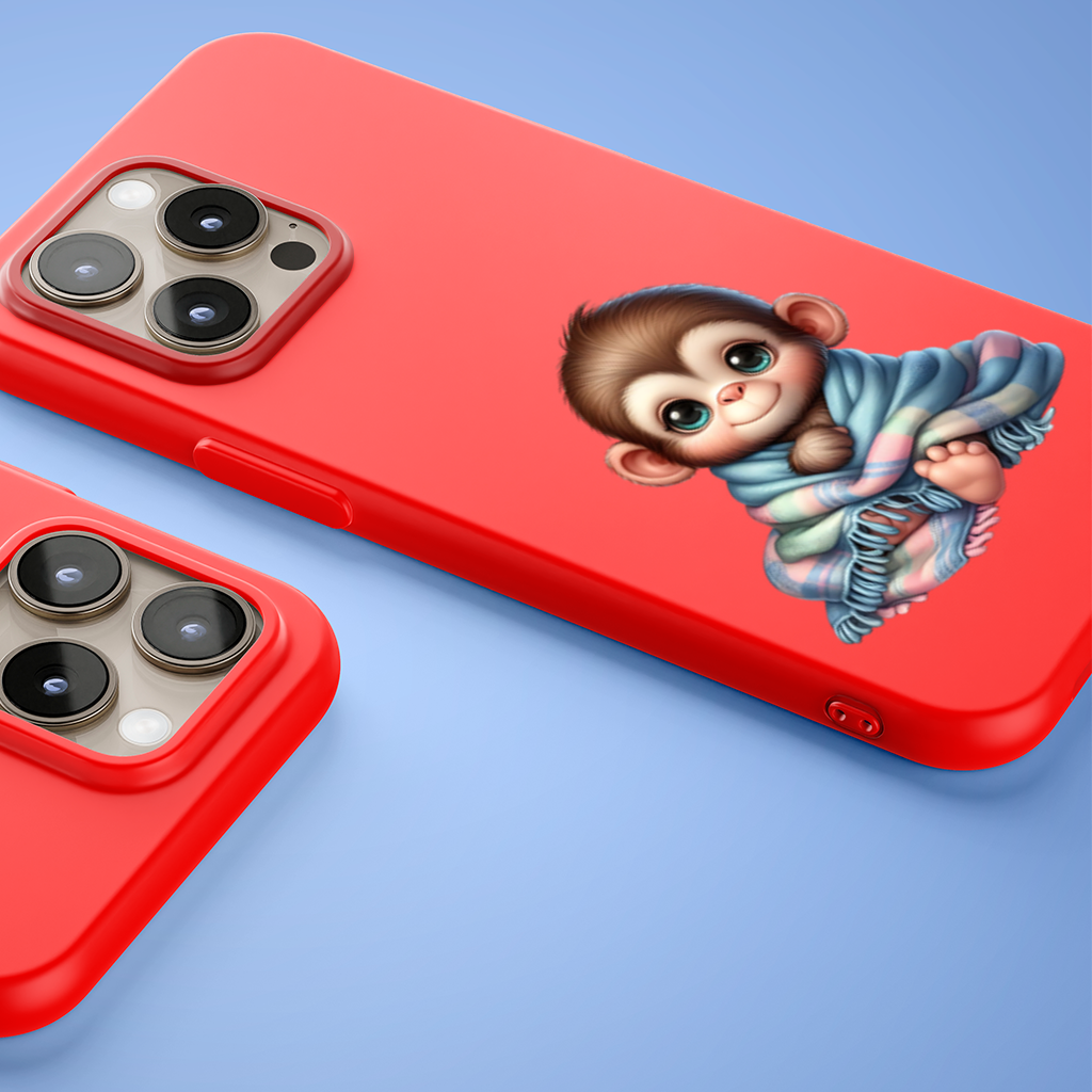 Cute Baby Monkey Wrapped in Blanket iPhone 15 Pro Max Case