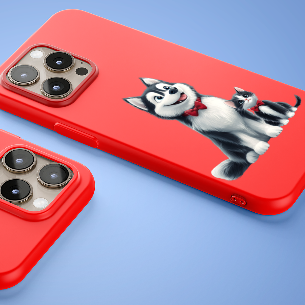 Cute Husky and Kitten with Red Bowties iPhone 15 Pro Max Case