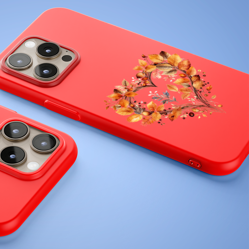 Orange Autumn Leaves Heart iPhone 15 Pro Max Case