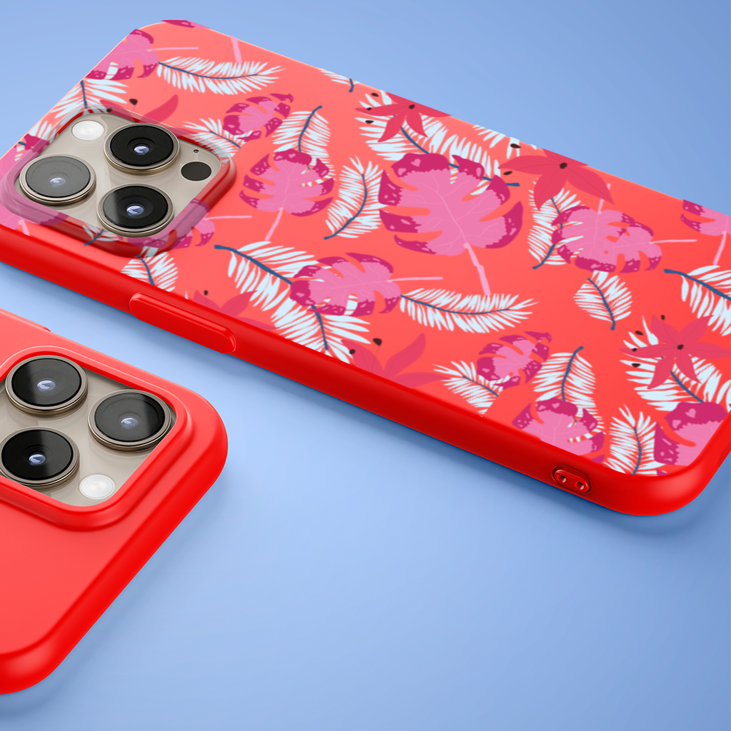 Pink Monstera and Tropical Lily iPhone 15 Pro Max Case