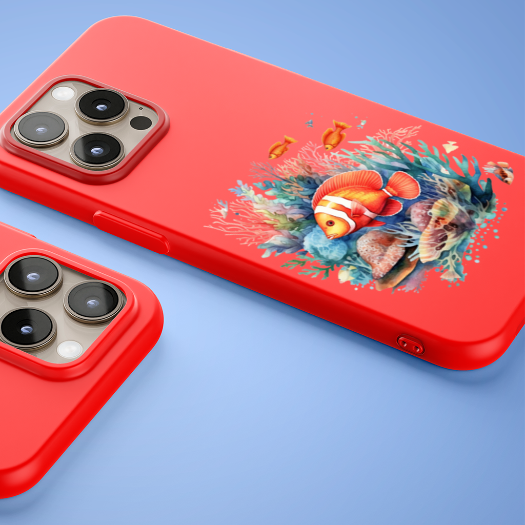 Watercolor Clownfish and Tropical Coral Reef iPhone 15 Pro Max Case
