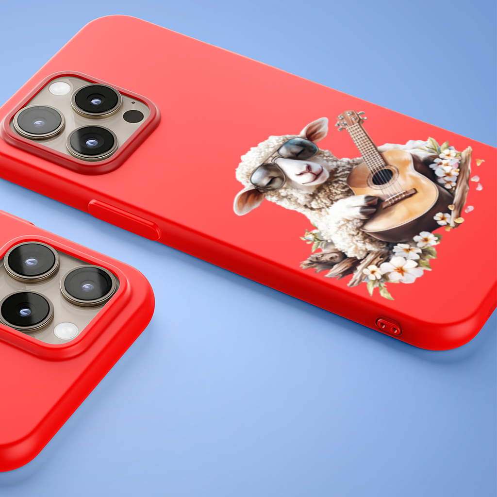 Cool Sheep Playing Ukulele with Flowers iPhone 15 Pro Max Case