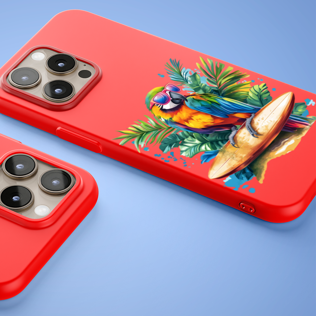 Surfing Parrot with Pink Sunglasses iPhone 15 Pro Max Case
