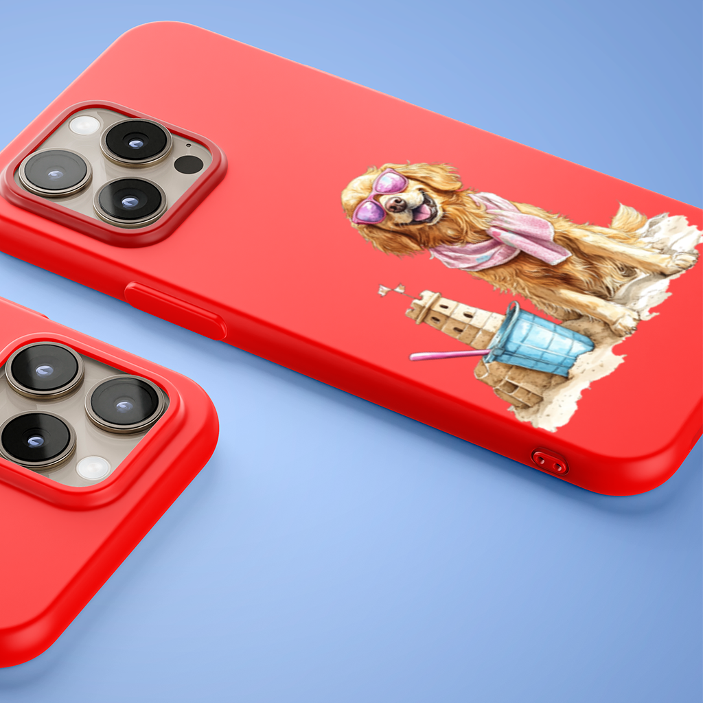 Beach Golden Retriever Pink Sunglasses iPhone 15 Pro Max Case