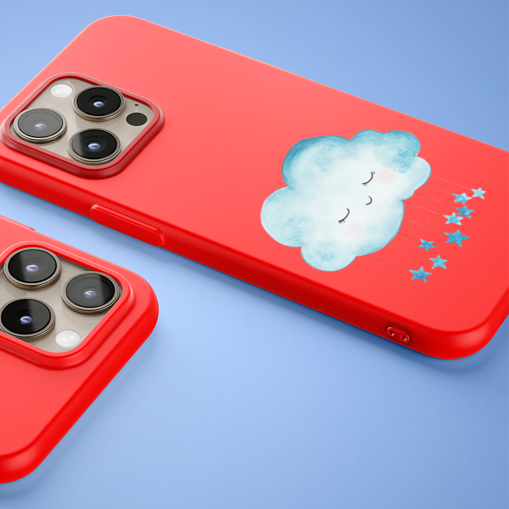 Watercolor Sleepy Cloud and Blue Stars iPhone 15 Pro Max Case