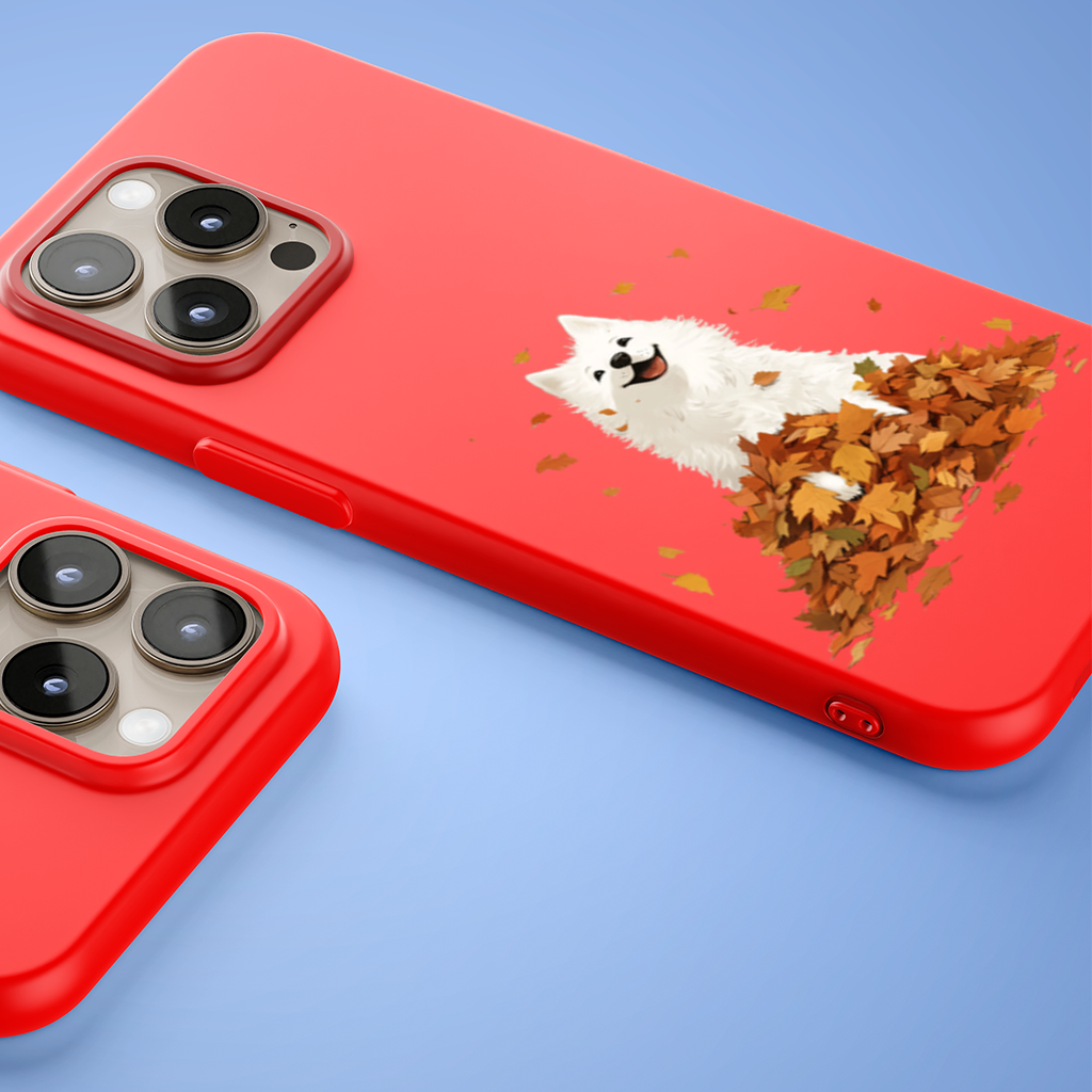 Happy White Dog in Autumn Leaves iPhone 15 Pro Max Case
