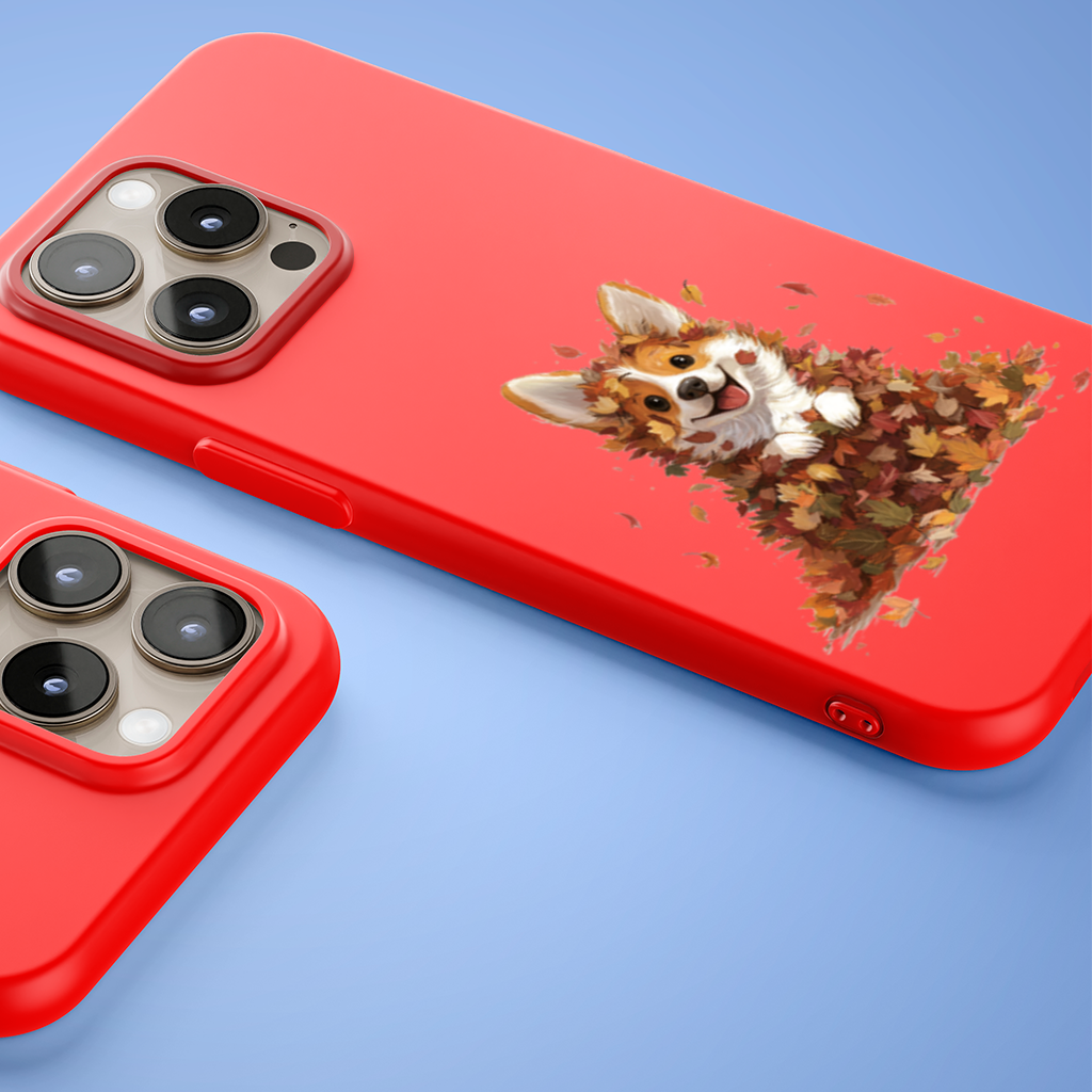 Happy Corgi Puppy in Fall Leaves iPhone 15 Pro Max Case