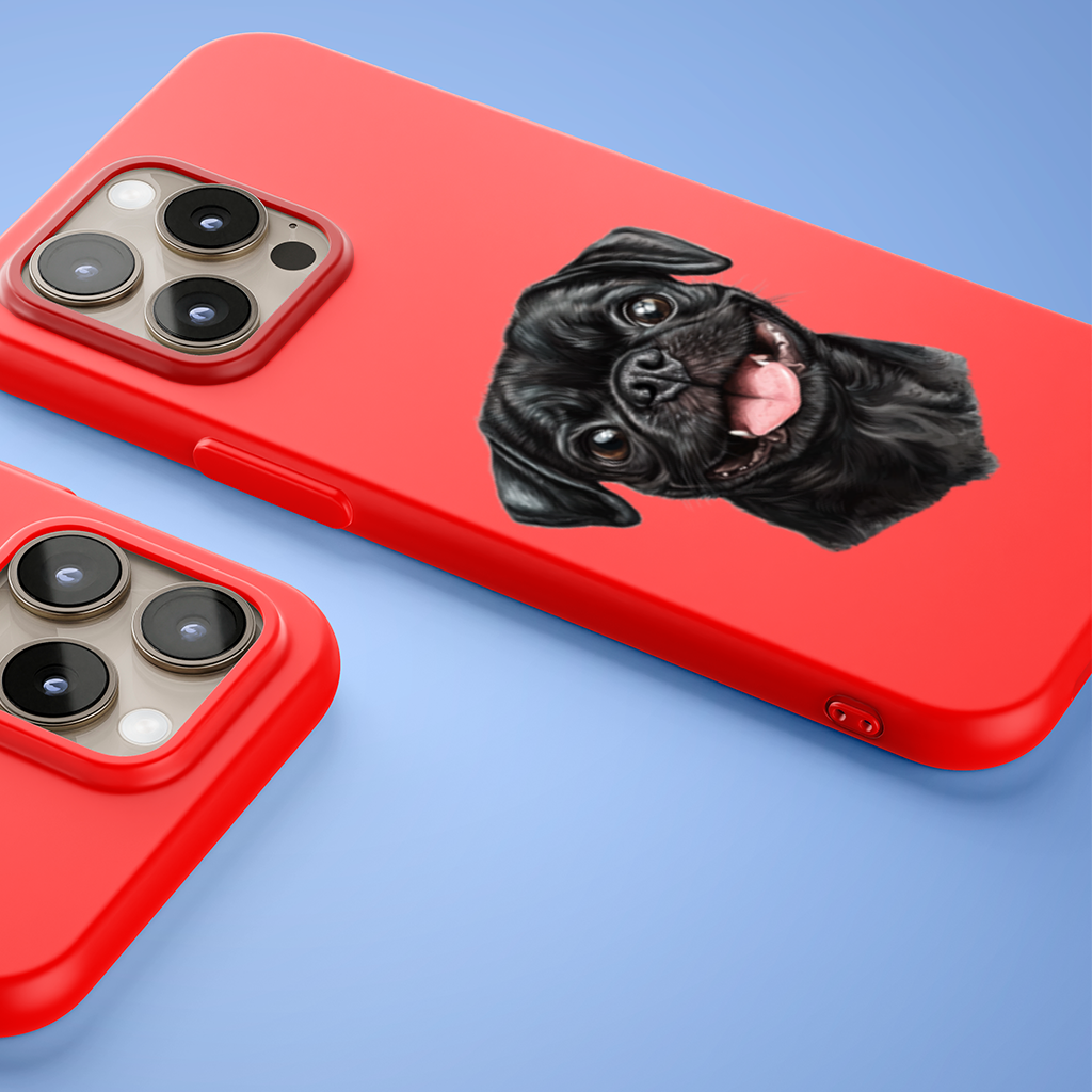Happy Black Pug Face iPhone 15 Pro Max Case