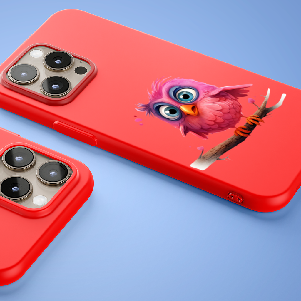 Cute Pink Bird with Large Blue Eyes iPhone 15 Pro Max Case