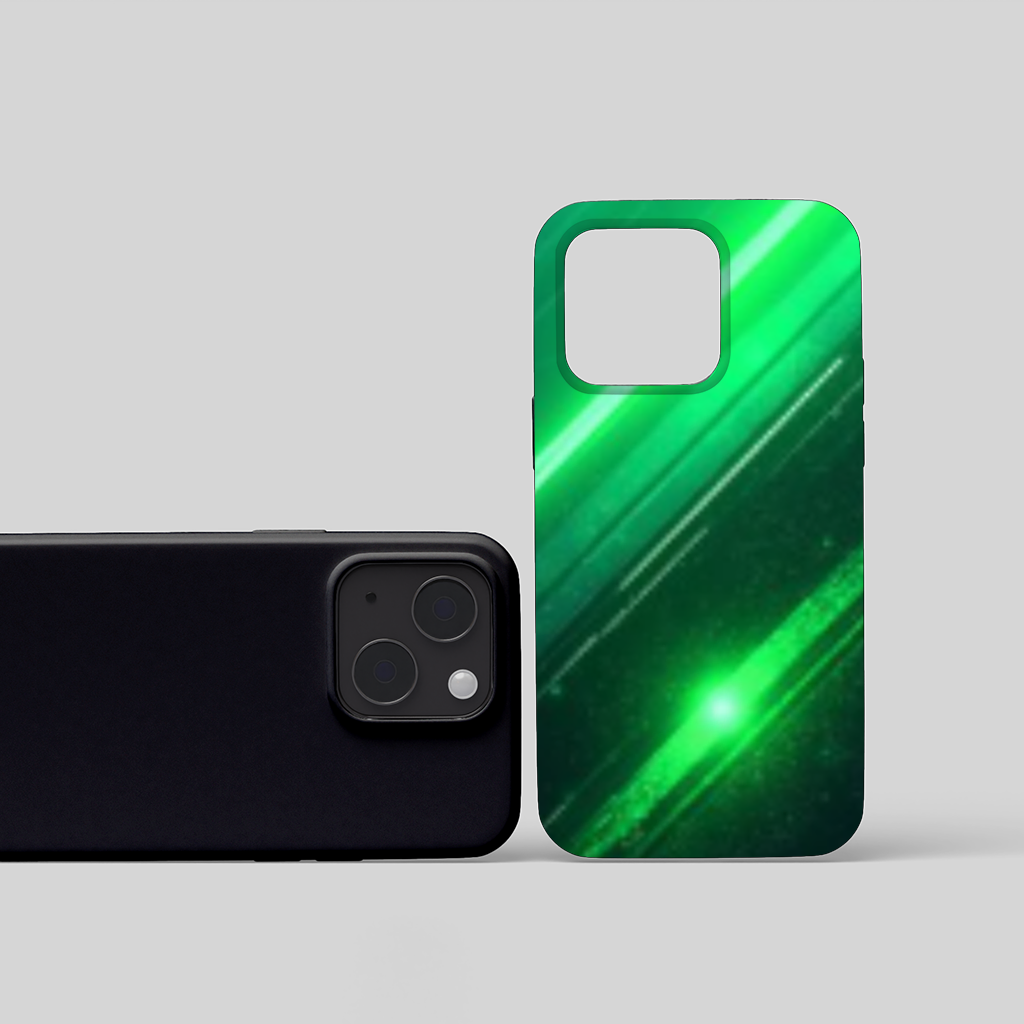 Green bright strips on black background. iPhone 15 Plus Case