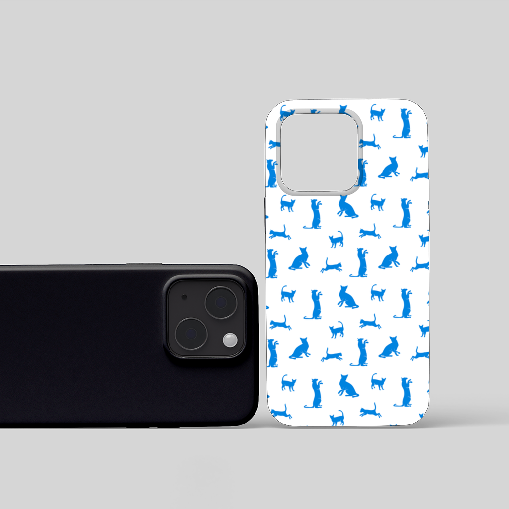 Blue Cat Silhouettes Seamless Pattern iPhone 15 Plus Case