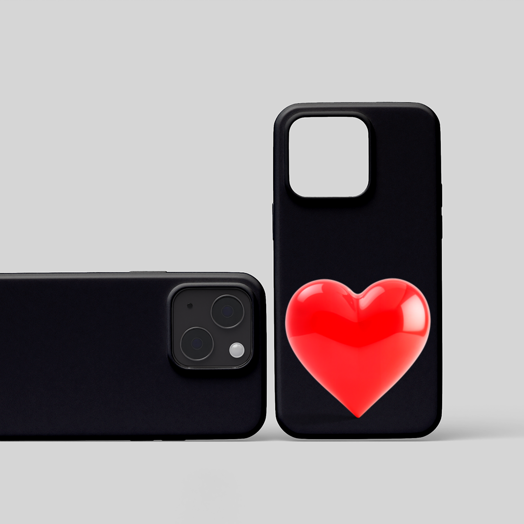 Glossy Red 3D Heart iPhone 15 Plus Case