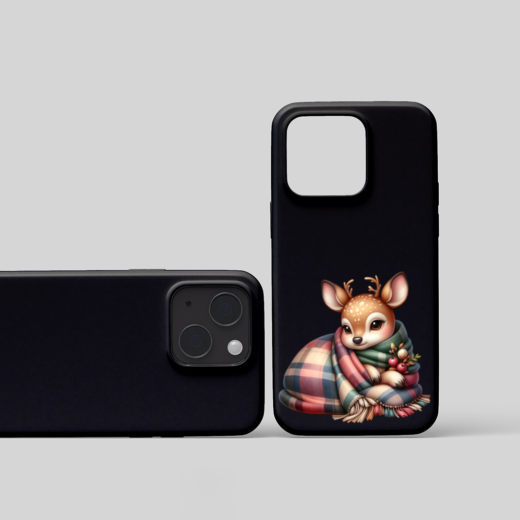 Ekose Battaniyeli Tatlı Geyik Yavrusu iPhone 15 Plus Kılıfı