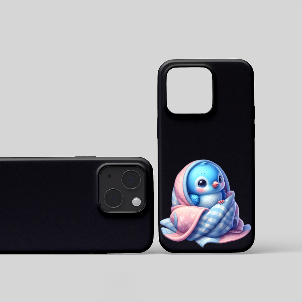 Kawaii Blue Bird in Blanket iPhone 15 Plus Case