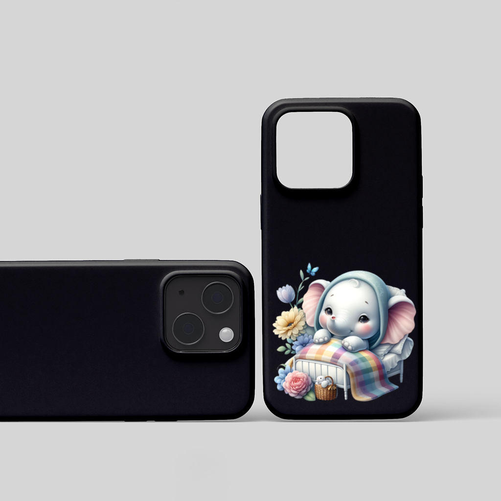 Sleeping Baby Elephant in Bed iPhone 15 Plus Case