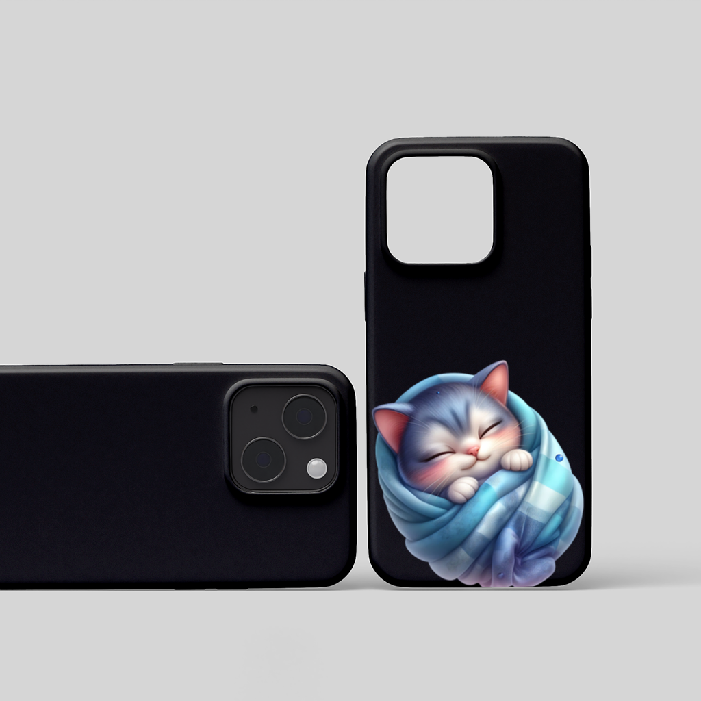 Kawaii Sleeping Kitten in Blue Swaddle iPhone 15 Plus Case