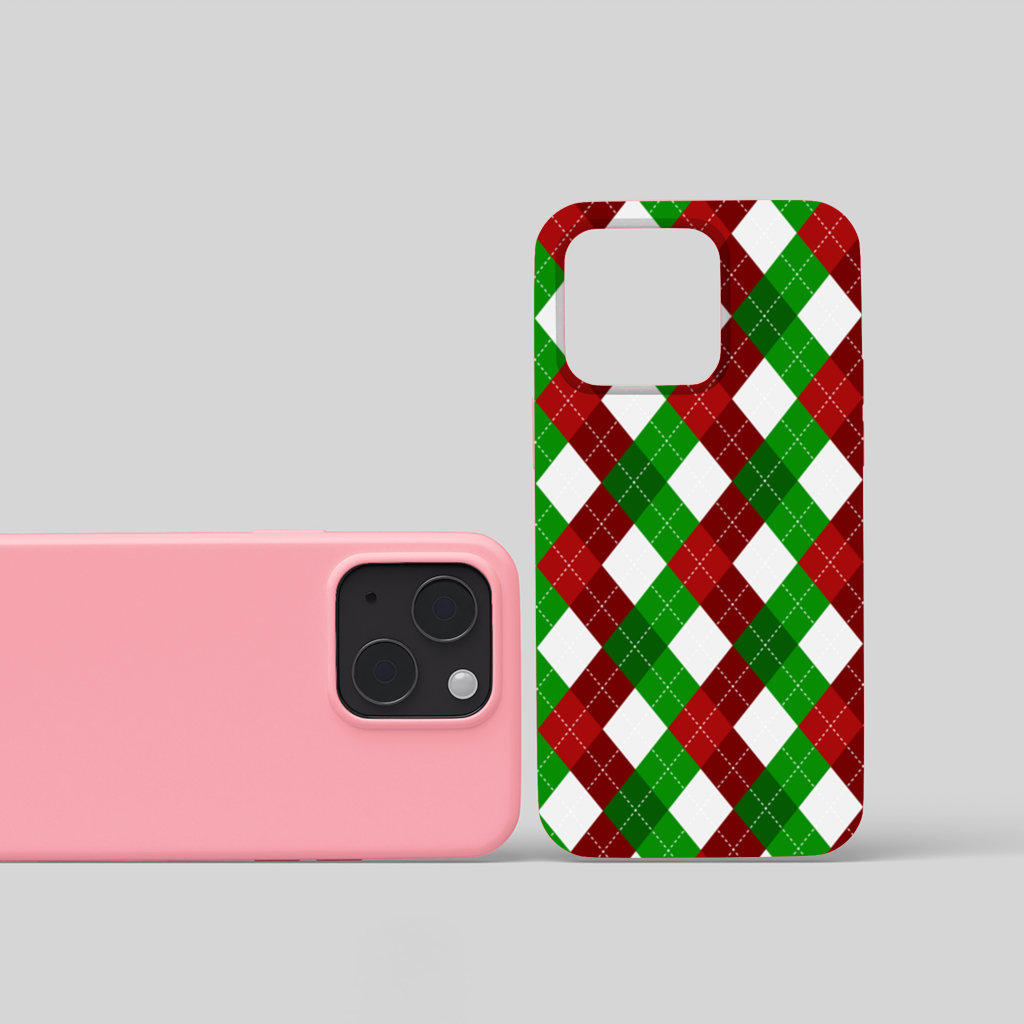 Red Green Argyle Plaid Background Pattern iPhone 15 Plus Case