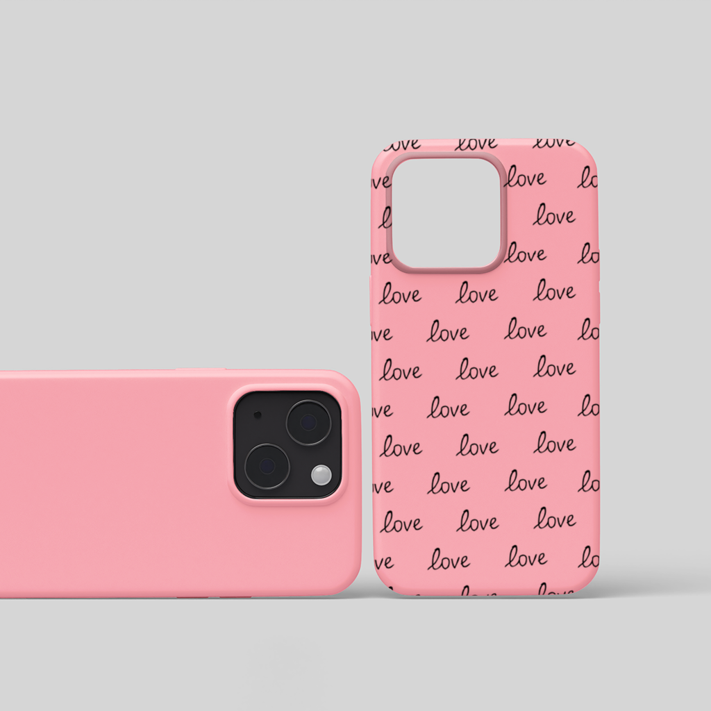 Minimal Black and White Love Text Pattern Design iPhone 15 Plus Case