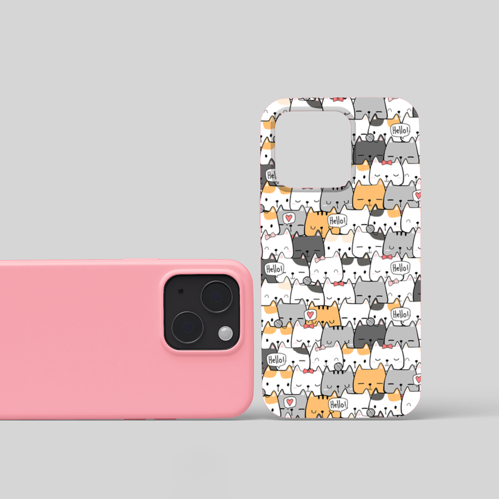 Cute Cartoon Cats Pattern with Speech Bubbles iPhone 15 Plus Case