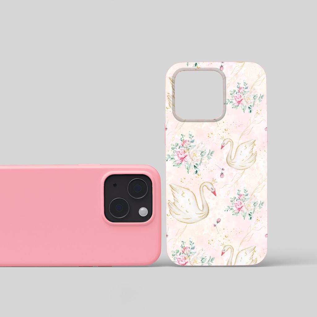 Pastel Watercolor Swan Floral Pattern iPhone 15 Plus Case