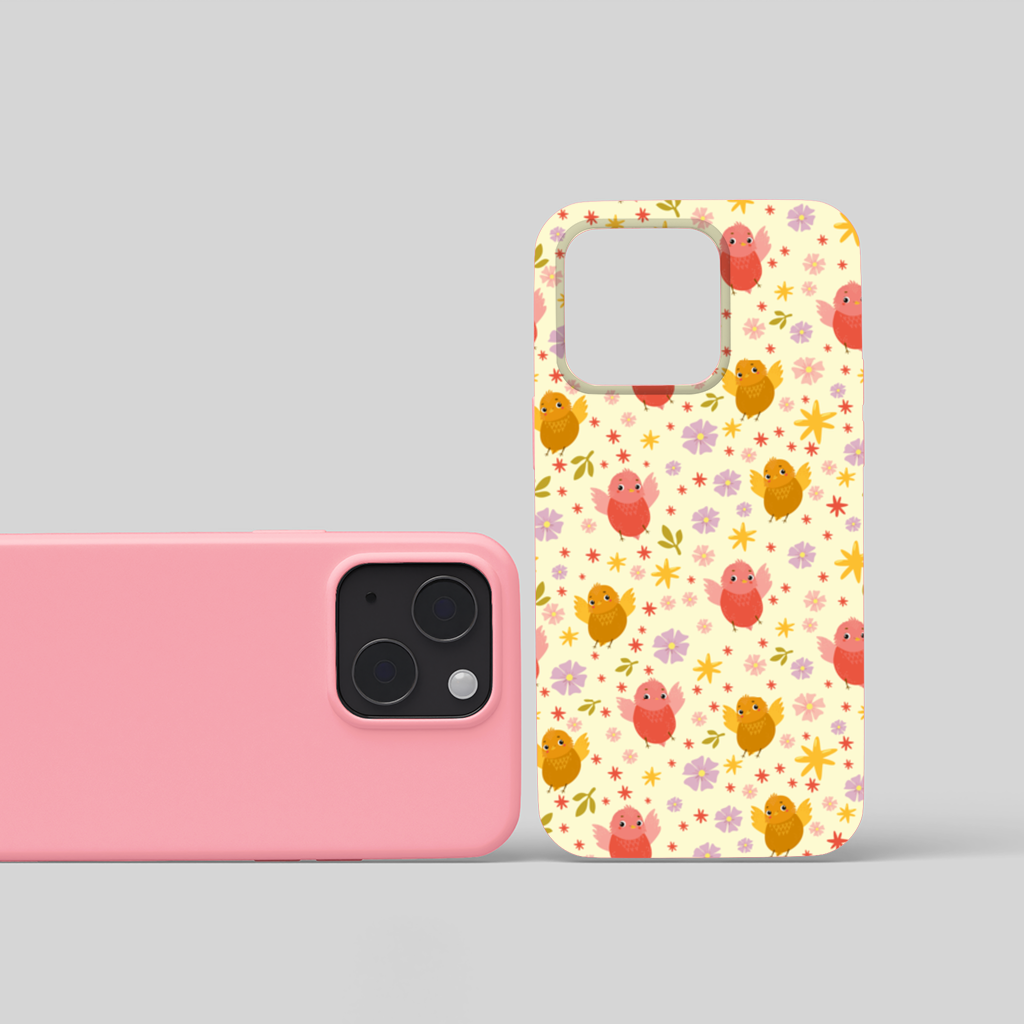 Cute Birds and Floral Pastel Spring Pattern Illustration iPhone 15 Plus Case