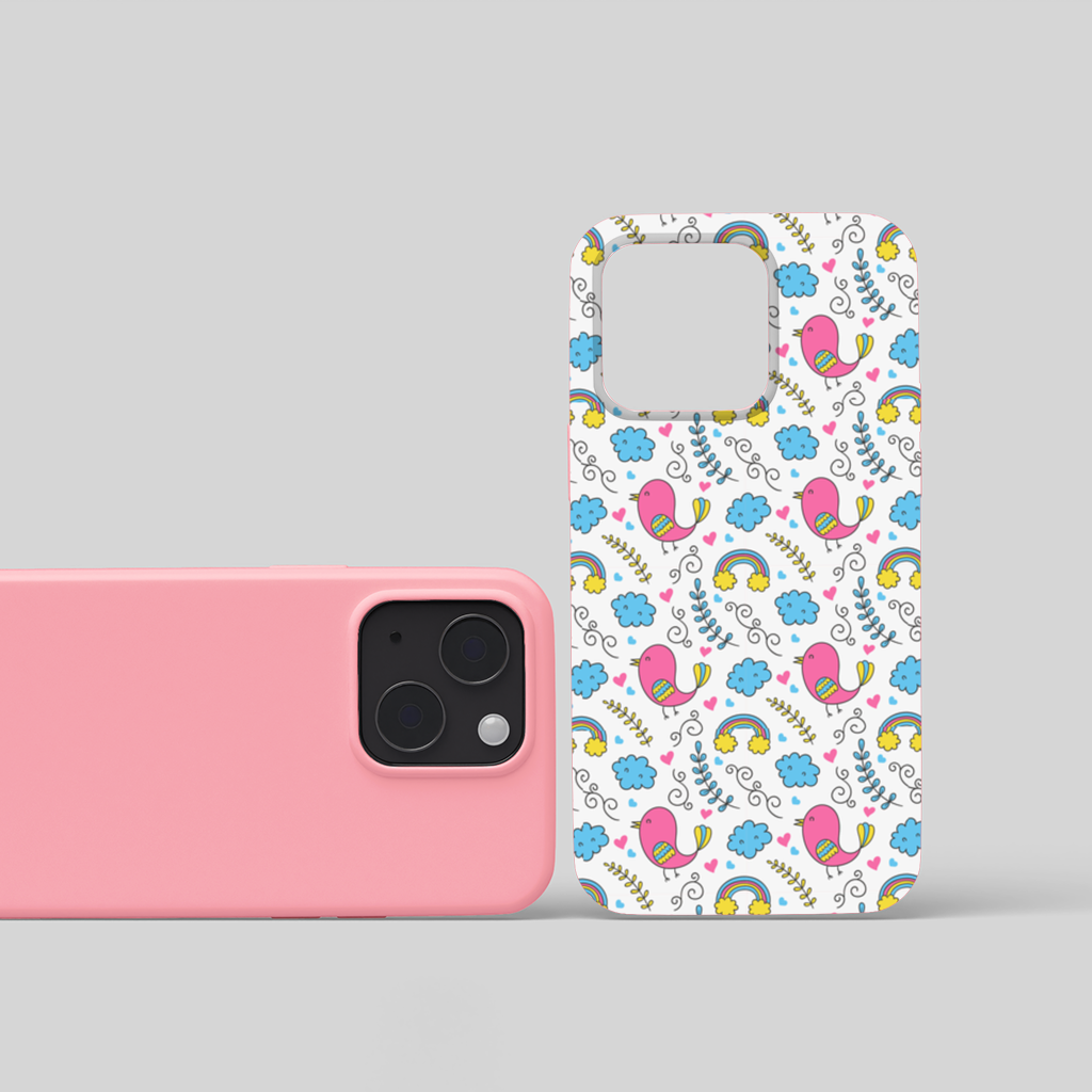 Cute Pink Bird and Rainbow Kids Pattern iPhone 15 Plus Case