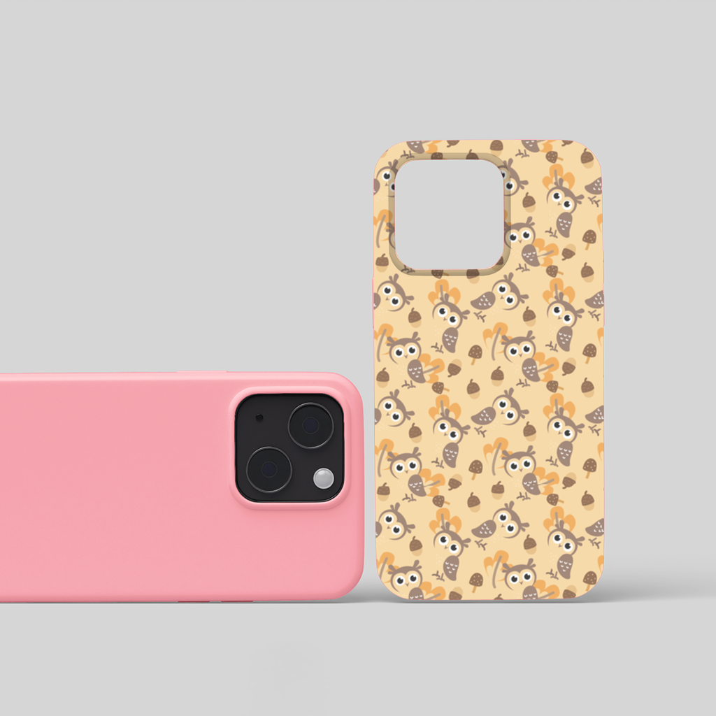 Cute Owl and Acorn Autumn Seamless Pattern iPhone 15 Plus Case