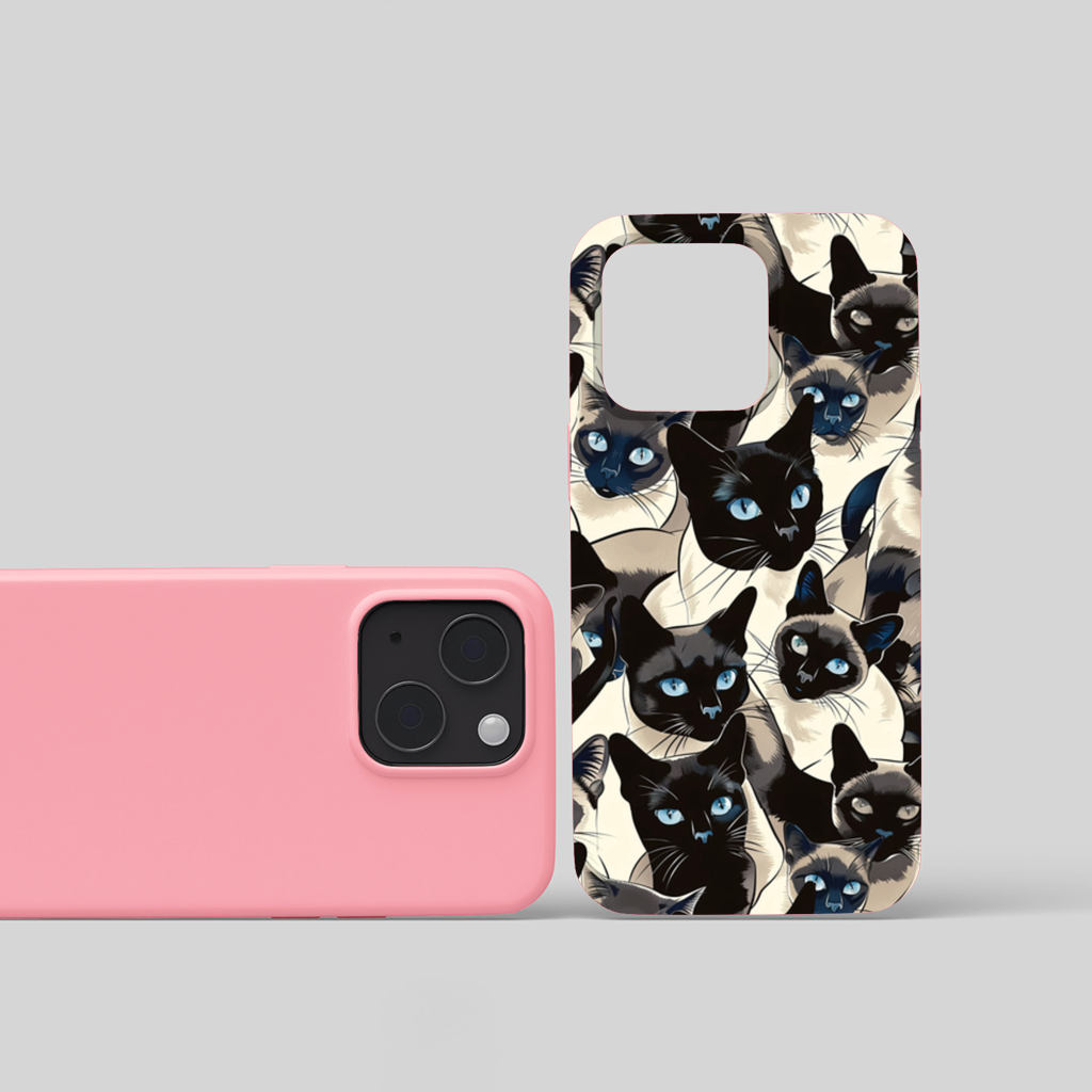 Blue Eyed Siamese Cat Elegant Illustration Pattern iPhone 15 Plus Case