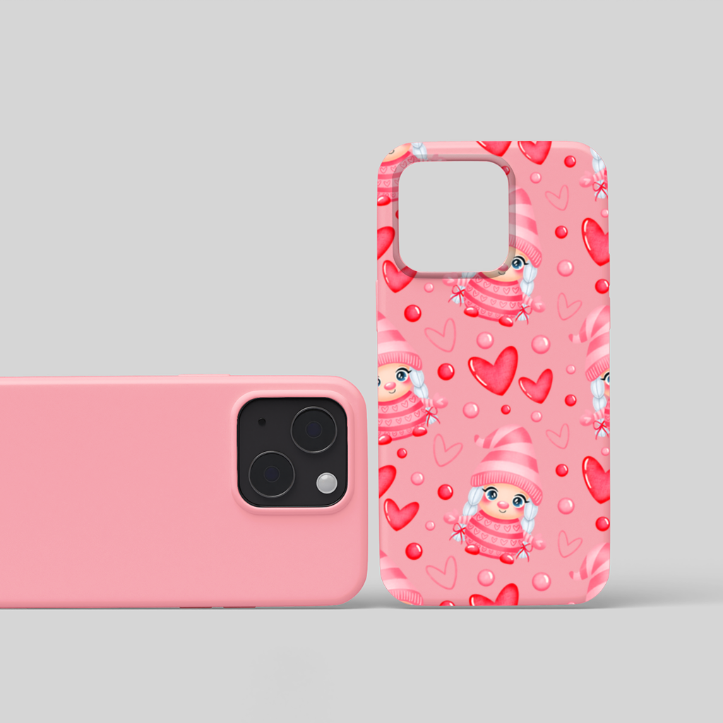 Cute Pink Baby Girl Valentines Day Heart Pattern Design iPhone 15 Plus Case