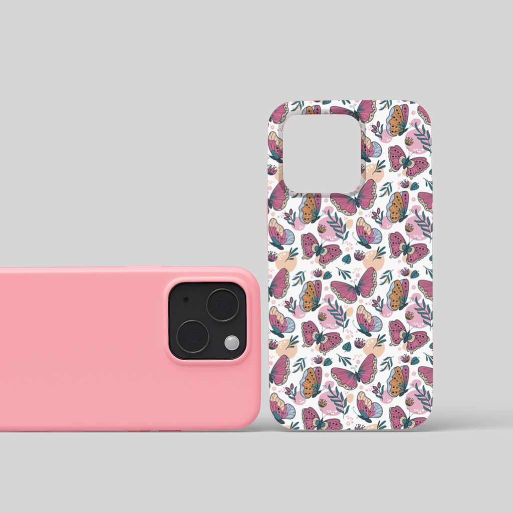 Pastel Butterflies and Botanical Leaves Seamless Pattern iPhone 15 Plus Case